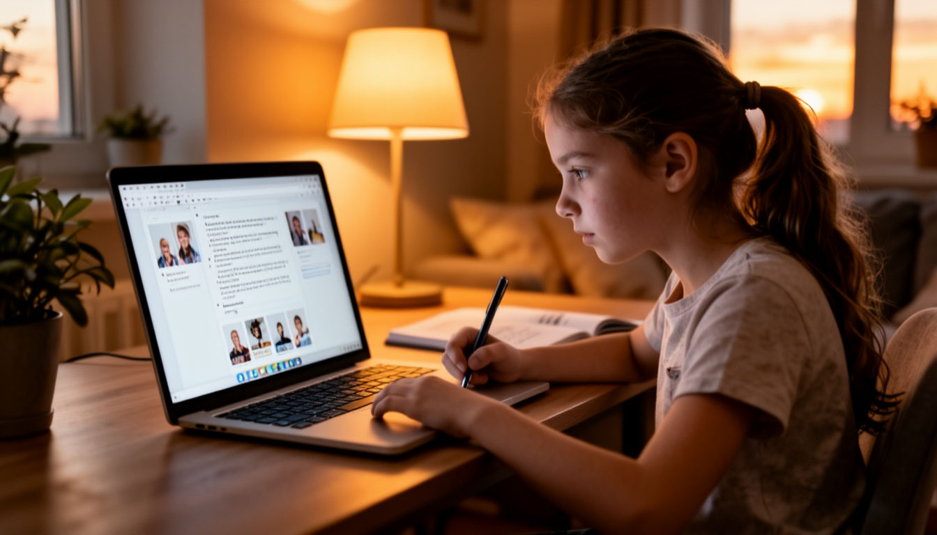 девочка учит уроки